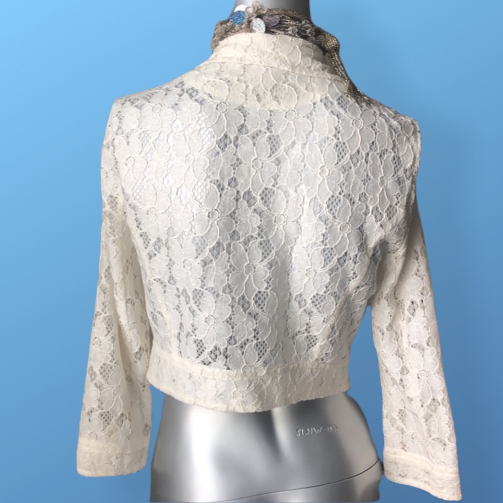 Forever 21 Lightweight Floral Lace Cropped Moto Jacket - Picture 7 of 8